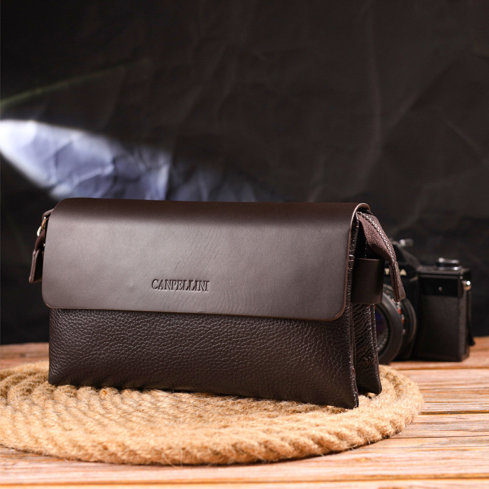 Стильний чоловічий клатч із натуральної комбінованої шкіри CANPELLINI 21566 Коричневий Київ - фото 7