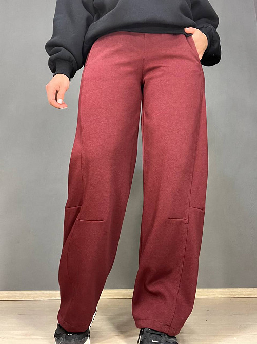 Штани жіночі A-N 25061 спортивні широкі Baggy з кишенями та шнурком трикотажні бордові, бордовий, XL Київ - фото 9
