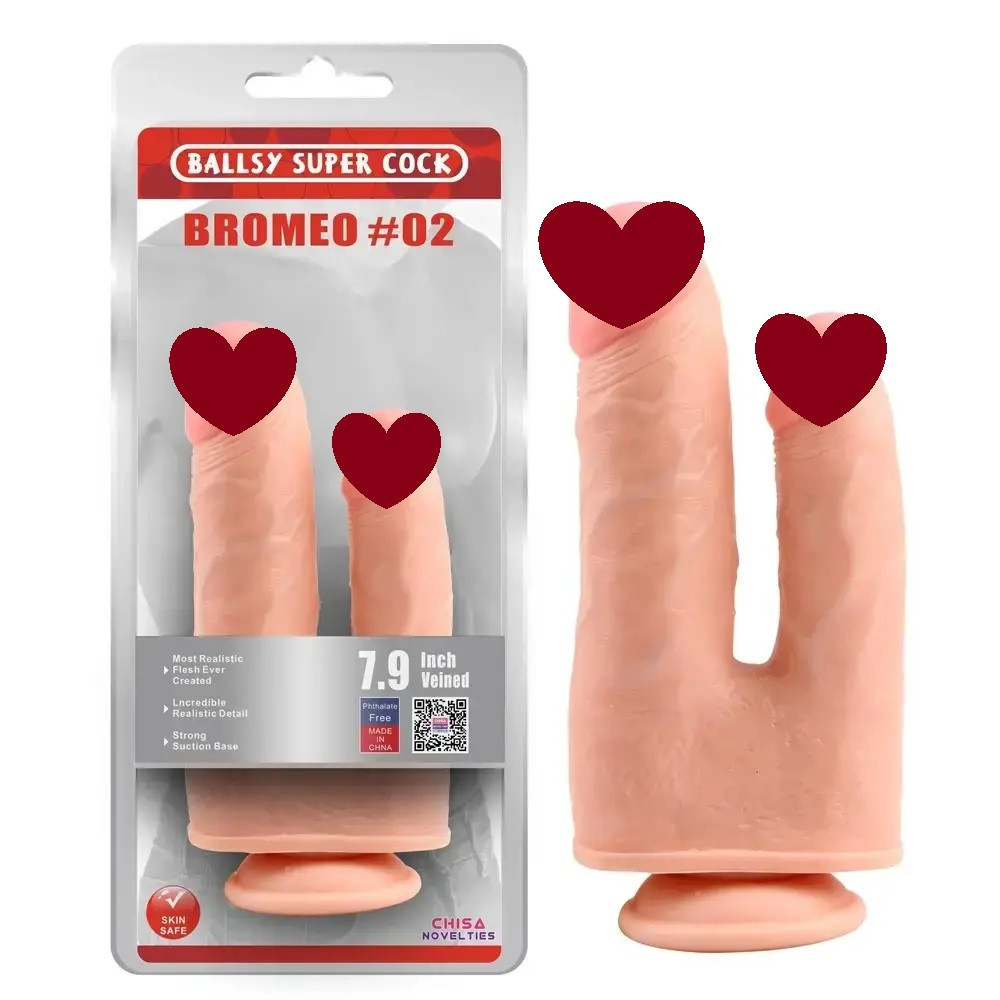 Фаллоимитатор двойной с мошонкой Chisa Ballsy Super Cock Bromeo # 02 на присоске, телесный Sex Aura Киев - изображение 1