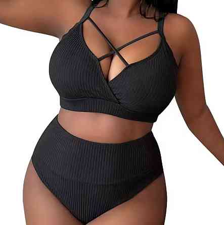 Купальник женский батал раздельный в рубчик черный Киев