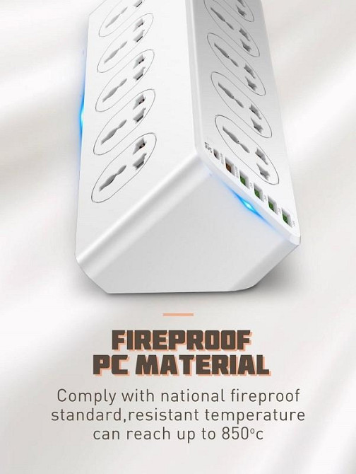 Мережевий подовжувач LDNIO 10 Розеток, 5 USB, 1 Type-C SC10610 (Білий, 2м) Миколаїв - фото 5