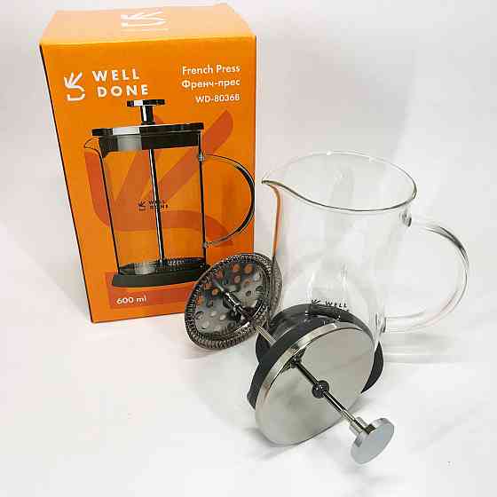 Стильний скляний заварювальний чайник Well Done WD-8036B 600 мл, Френч-прес для кави до кавоварки EF-21 Івано-Франківськ