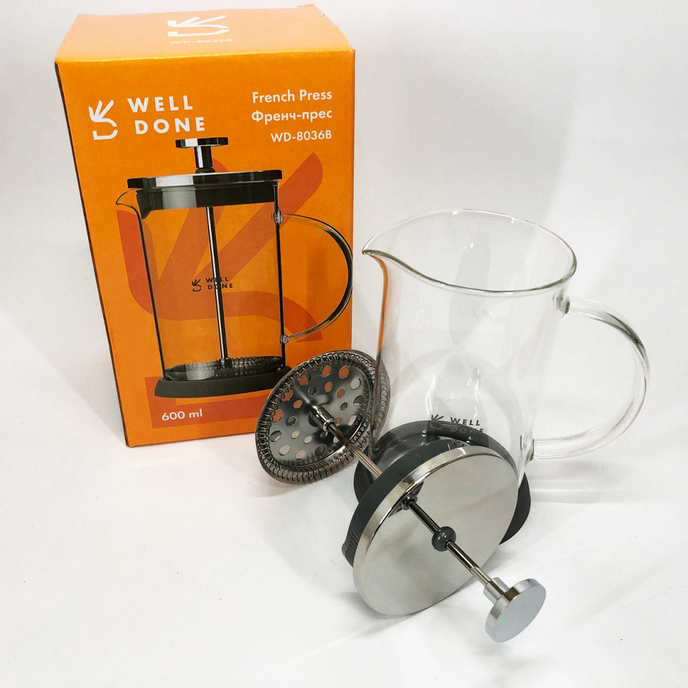 Стильний скляний заварювальний чайник Well Done WD-8036B 600 мл, Френч-прес для кави до кавоварки EF-21 Івано-Франківськ - фото 4