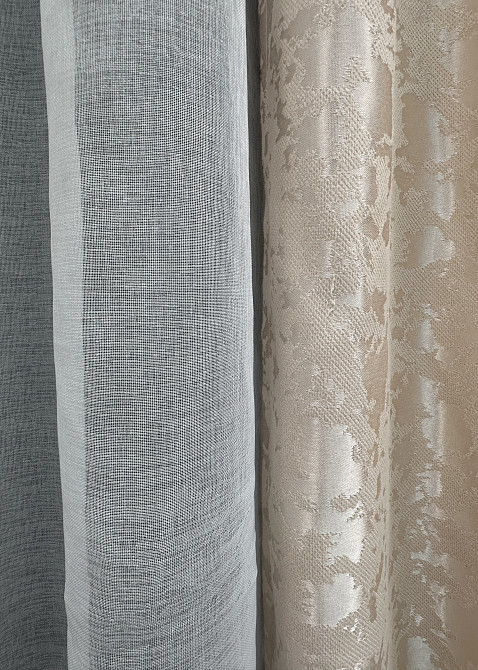 Комплект штор VR-Textil Лен Мрамор 100х270 2шт и Тюль 300х270 1713ш-1276т Айвори с белым 71-010/1 Киев - изображение 7