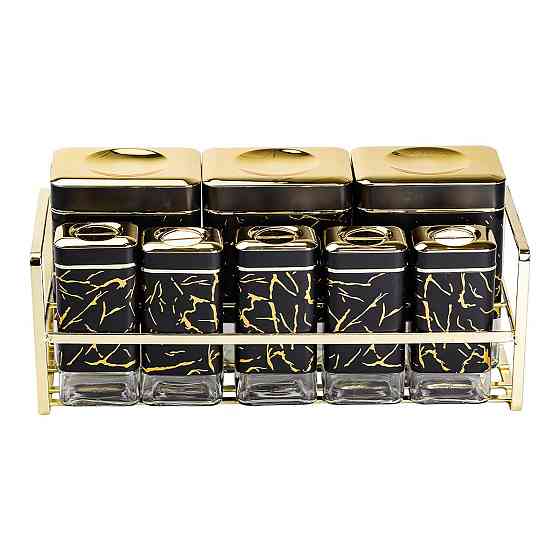 Набір для приправ та спецій на підставці 8 штук з кришками Чорний HP-1364 Київ