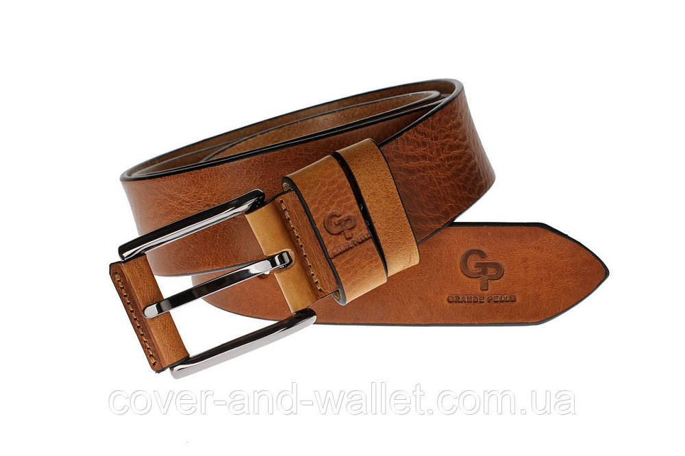 Чоловічий рудий шкіряний ремінь під штани та джинси Grande Pelle Calvin Київ - фото 9