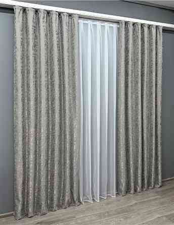 Комплект готових штор VR-Textil Льон мармур Pavliani VO № 1714ш сірий 150х275 см 2 шт (33-0614) Київ