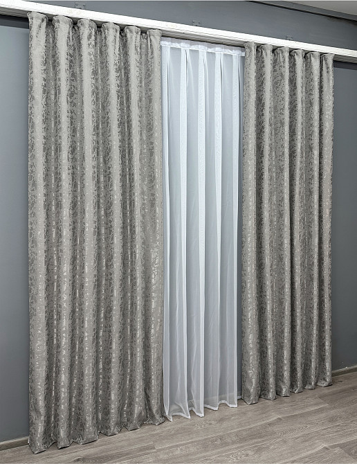 Комплект готовых штор VR-Textil Лен мрамор Pavliani VO № 1714ш серый150х275 см 2 шт (33-0614) Киев - изображение 4