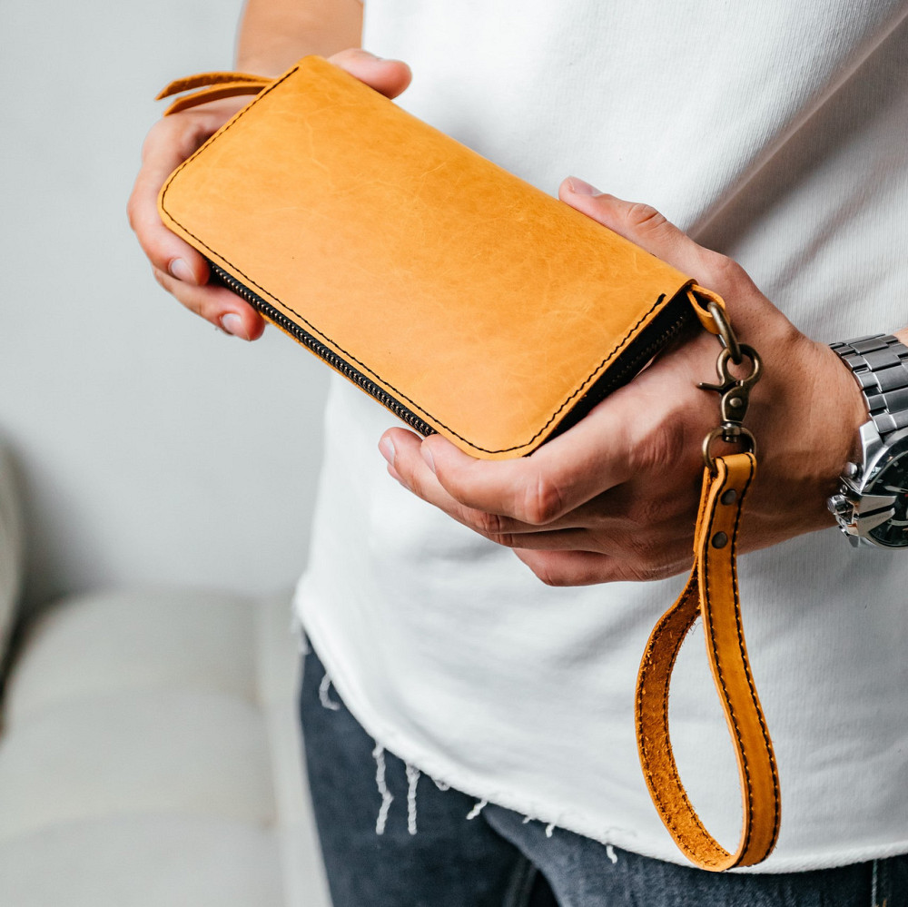 Чоловічий шкіряний гаманець, місткий гаманець із відділеннями на блискавці, Crazy Horse, рудийMasterSem Київ - фото 3