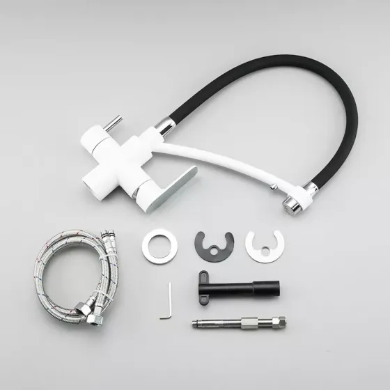 Змішувач для кухні з підключенням до фільтру GAPPO G4348 з гнучким виливом, білий/чорний Київ