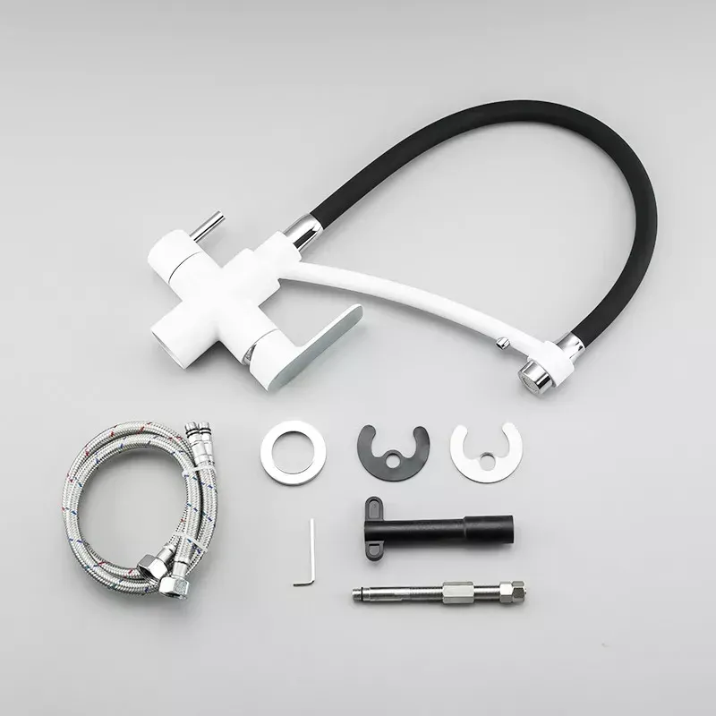 Змішувач для кухні з підключенням до фільтру GAPPO G4348 з гнучким виливом, білий/чорний Київ - фото 5