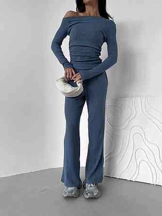 Женский базовый костюм двойка: лонгслив и брюки ангора рубчик Джинс, 42/44 Одесса