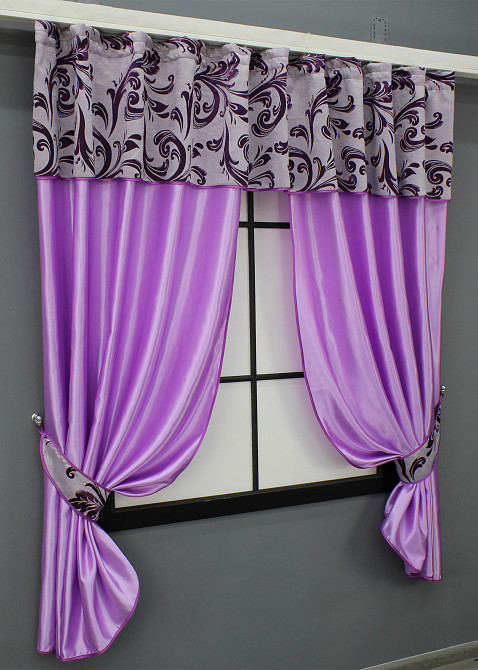 Кухонні штори VR-Textil № 073к з ламбрекеном і підхватами бузковий з фіолетовим 250х170 см (52-0955) Київ - фото 2