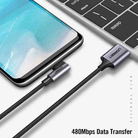 Кабель Ugreen USB 2.0 to Angled USB Type-C 3A US284 50941 (Чорний, 1м) Николаев