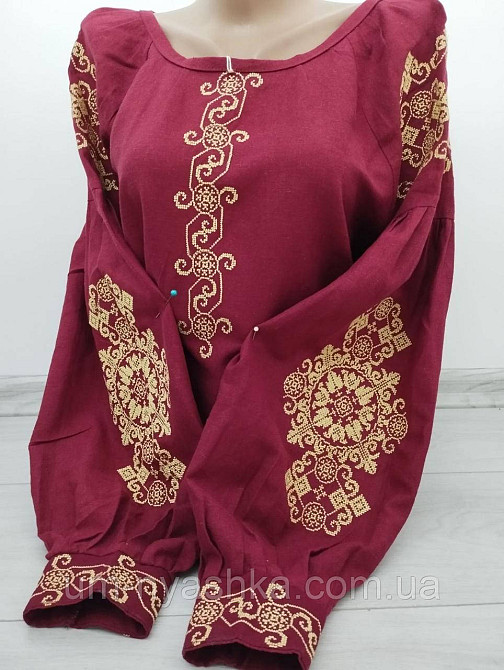 Натуральна лляна вишиванка жіноча зелена блузка з вишивкою "Симетрія" Кривий Ріг - фото 2