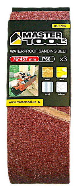 MASTERTOOL Стрічка шліфувальна MASTERTOOL зерно 60 76×457 мм 3 шт 08-3306 Коломыя - изображение 1