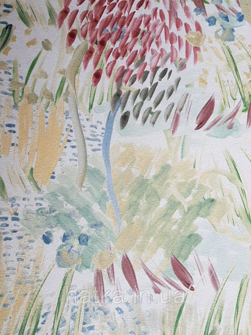 Шпалери вінілові Decoprint Breeze абстракція квіти листя мазками акварель бордові зелені жовті 0.53х10 м Київ - фото 2