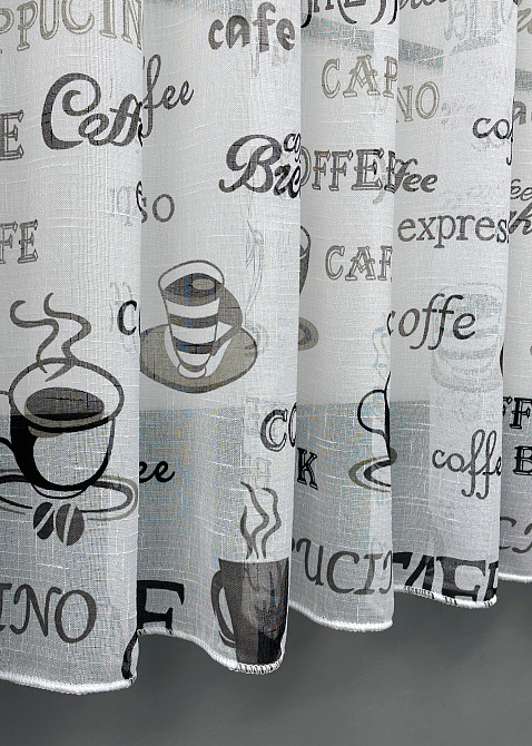 Кухонная тюль-арка VR-Textil № 1791т лен белый с черным 300х150 см (53-0071) Киев - изображение 6