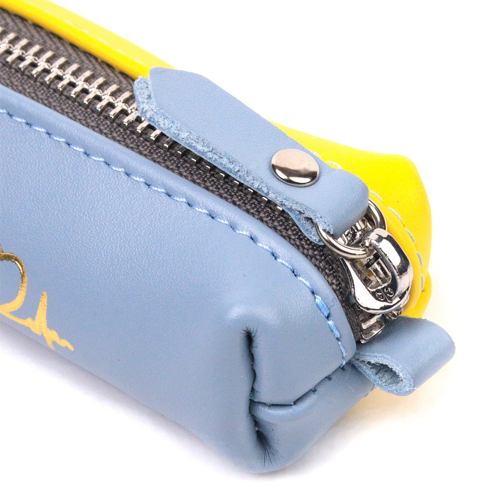 Вместительная кожаная ключница комби двух цветов Сердце GRANDE PELLE 16716 Желто-голубая Киев - изображение 3