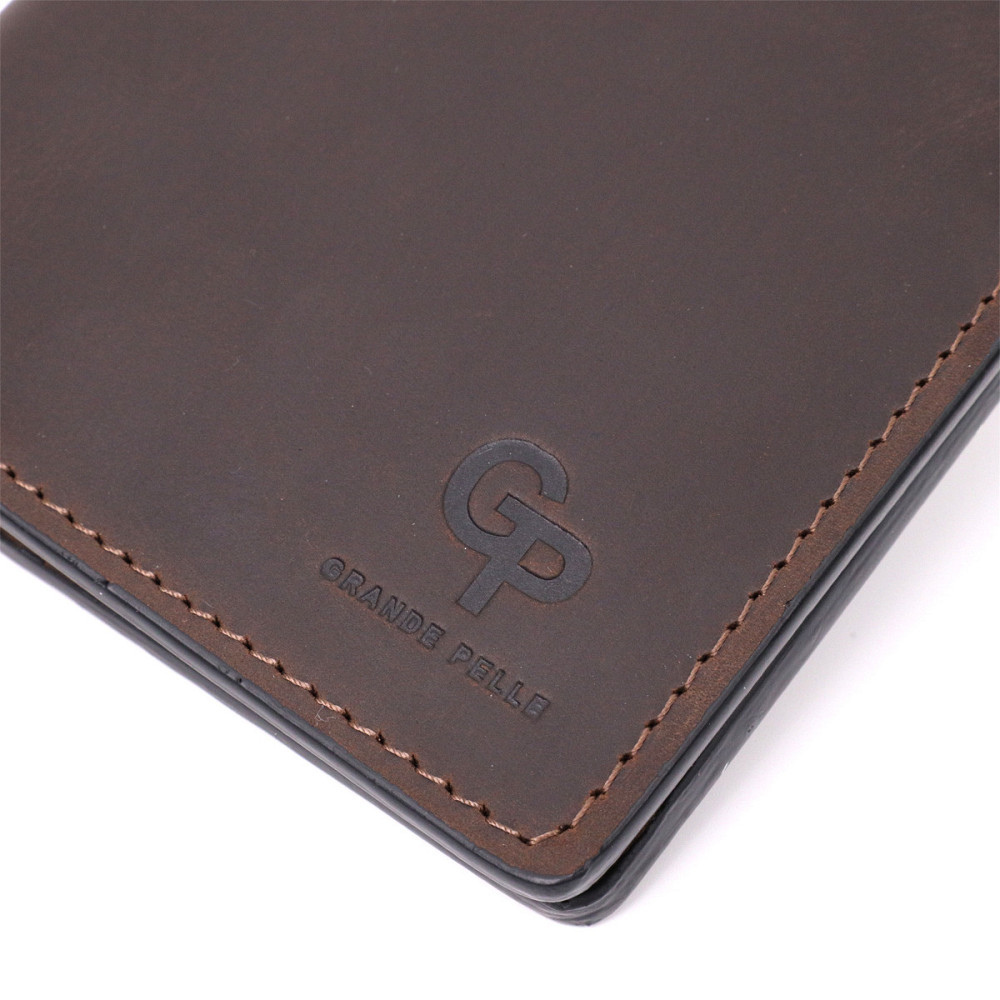 Якісне шкіряне портмоне з утримувачем для Apple AirTag GRANDE PELLE 11624 Коричневий Київ - фото 6