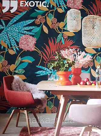 Обои виниловые на флизелине Marburg 31860 New modern панно джунгли крупные листья ветки разные цвета Киев