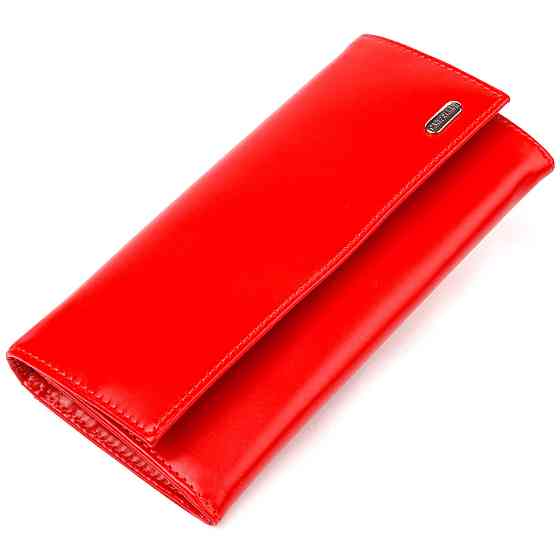Жіночий яскравий гаманець з натуральної гладкої шкіри Червоний (CANPELLINI) Київ
