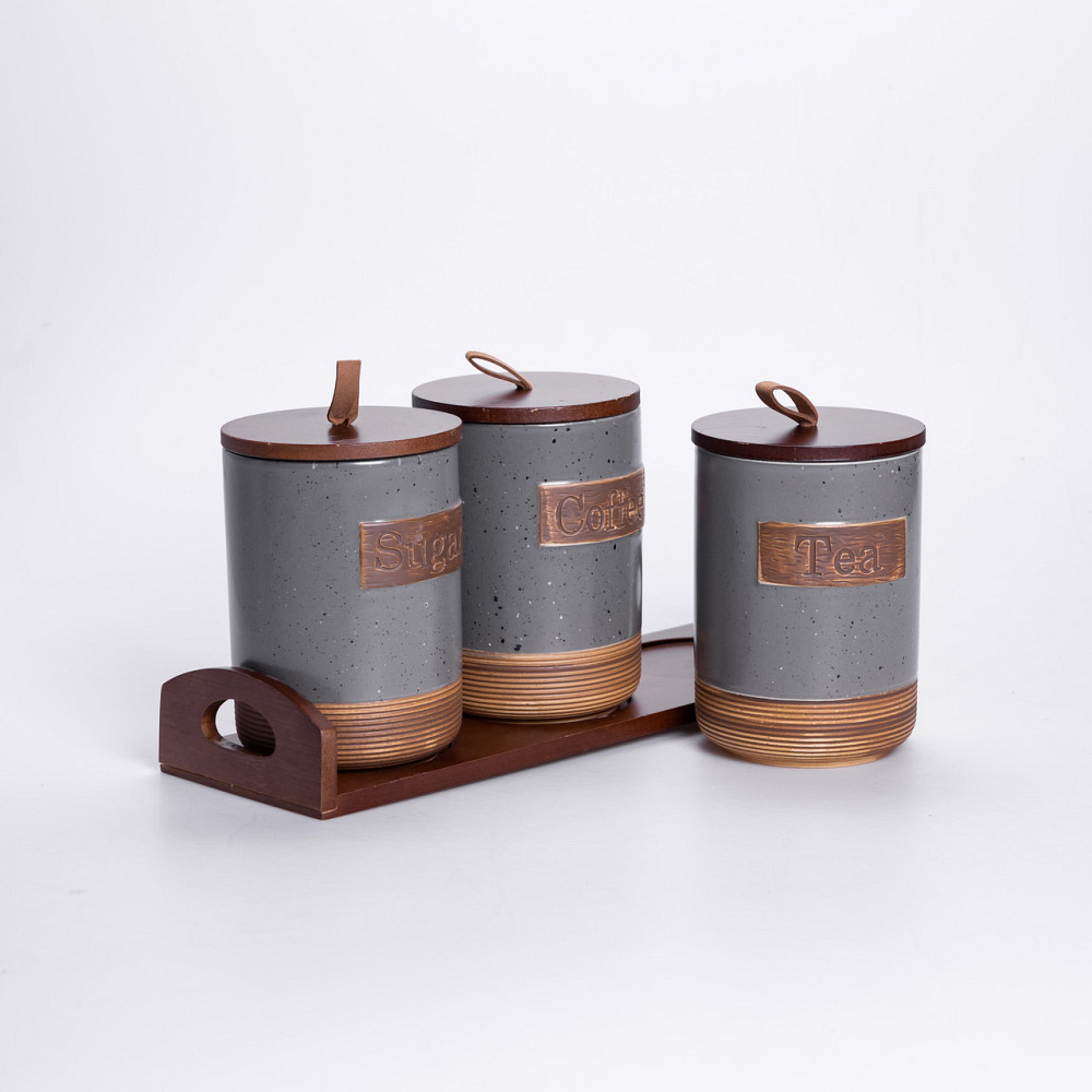 Фарфоровые банки для сыпучих 3 шт, 800 мл, серые Киев - изображение 4