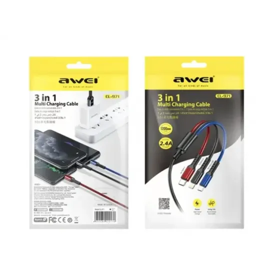 Шнур для моб. CL971 AWEI 3в1 Lightning, Micro, Type-C Київ