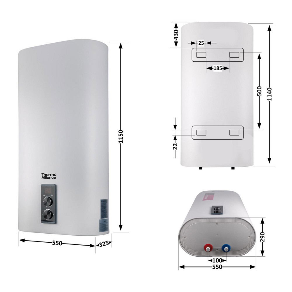 Водонагрівач електричний Thermo Alliance 100 л плоский вертикальний, мокрий ТЕН 2 кВт (0,8 + 1,5,2) DT100V20G (PD)/2 Київ - фото 2