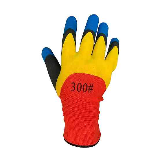 Робочі рукавички з обливом 300 різнокольорові — міцні захисні перчатки для господарських і будівельних робіт Харків