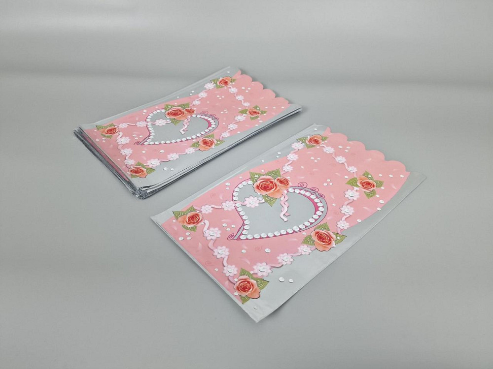 Пакет з малюнком для пакування подарунків (20*35) No422 (2) фольгований (ажурний) "Троянди та серце" (100 шт.) Харків - фото 2