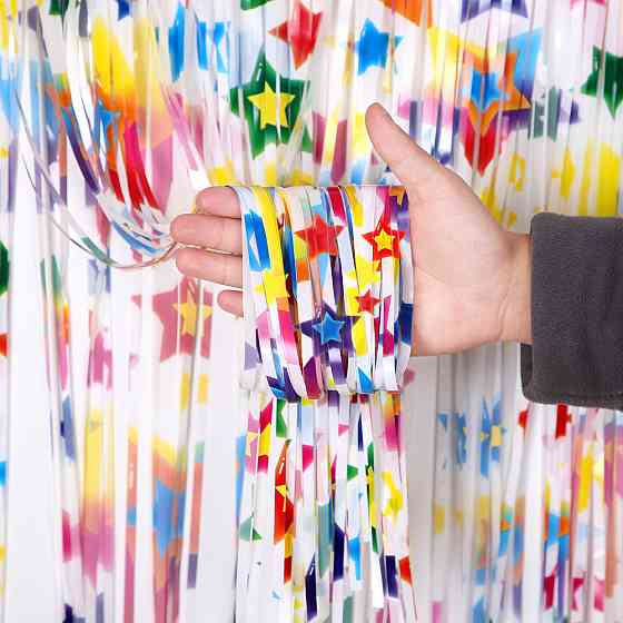 Шторка для фотозоны дождик с принтом звезд 2 м на 1 м разноцветный Киев