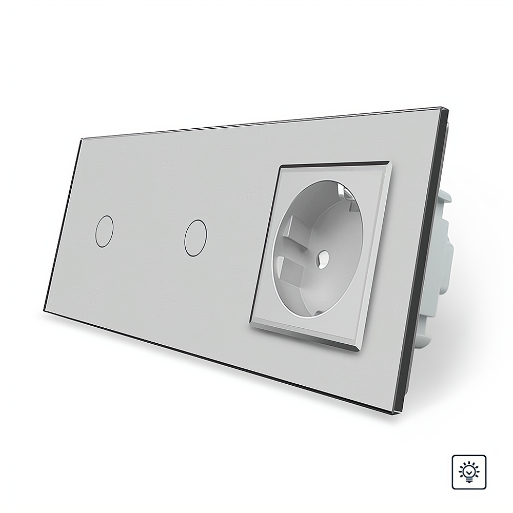 LIVOLO Сенсорний диммер 2 сенсора (1-1) 1 розетка Livolo сірий скло (VL-C701D/C701D/C7C1EU - 15 Коломия - фото 1