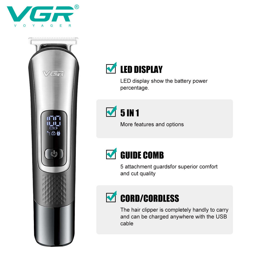 Машинка для стриження акумуляторна VGR V-111 для бороди носа та вух і підставка (9 насадок) Вінниця - фото 3