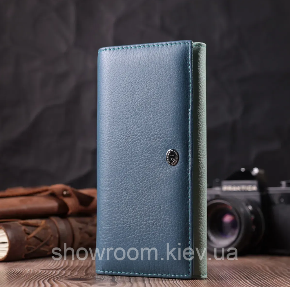 Женский кожаный кошелек на магните (140) голубой Киев - изображение 1