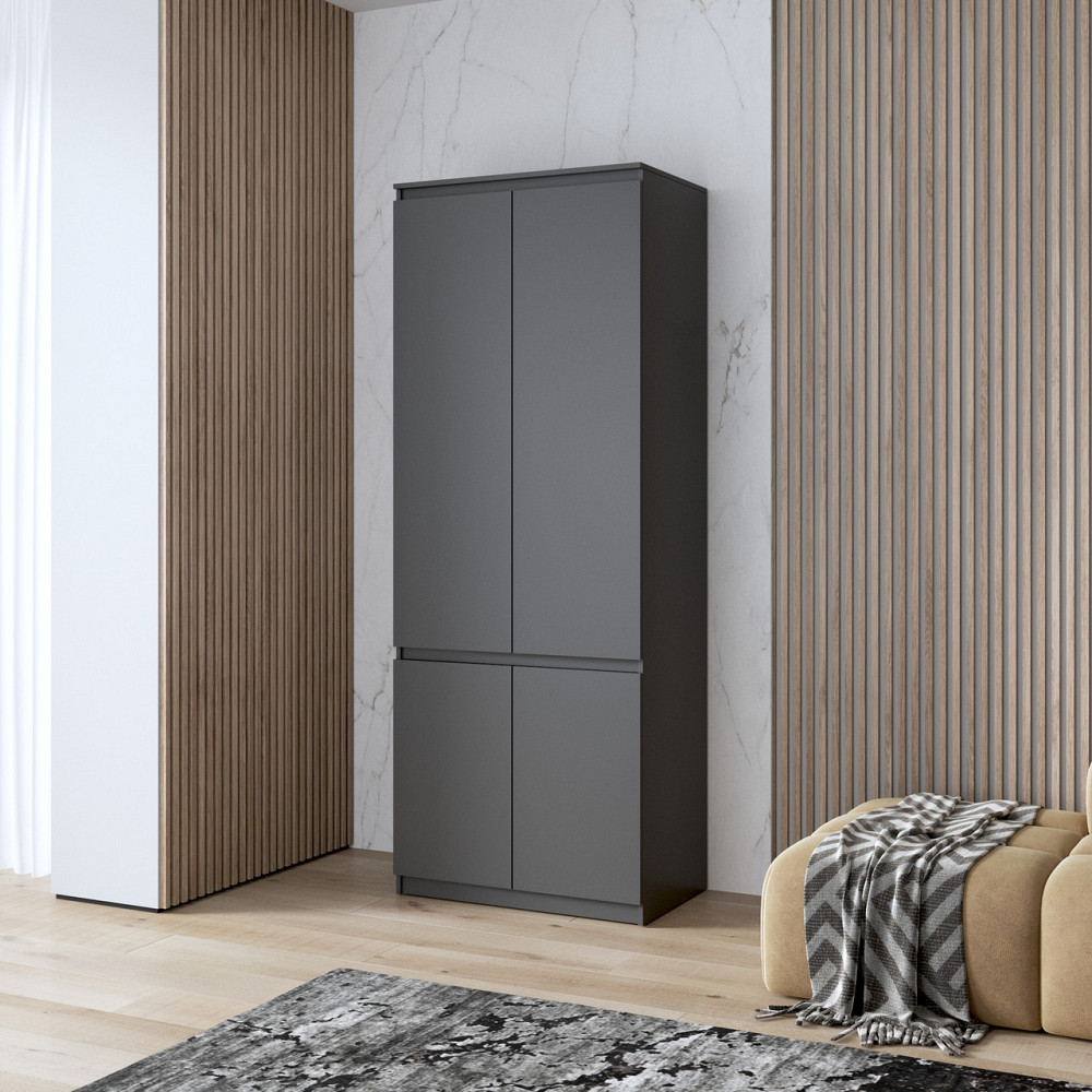 Шафа для одягу VAYS, з полицями, в спальню, сучасна, з фасадами без ручок R-24 Антрацит Львів - фото 1