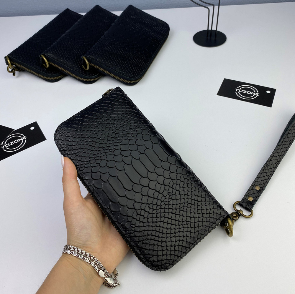 Шкіряний чоловічий гаманець, місткий клатч із відділеннями на блискавці, Crazy Horse, чорнийMasterSem Київ - фото 2