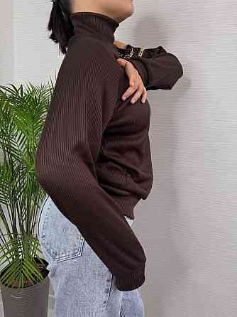 Стильный женский под горло свитер с цепочкой плотная ангора рубчик на флис Шоколад, 48/50 Одесса