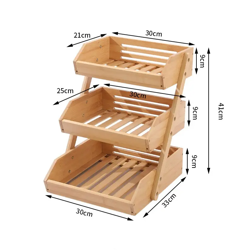 Бамбукова кухонна етажерка для фруктів і овочів,триярусна, настільна, дерев'яна Полиця 30×33×41 см Кам'янець-Подільський - фото 5