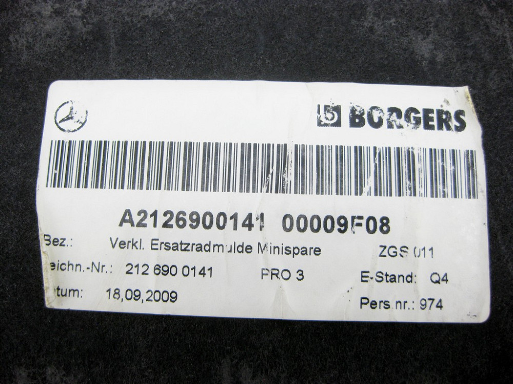 Mercedes-Benz  A2126900141 9F08 Настил над запасним колесом - докаткою чорний E-Class W212 Одесса - изображение 9