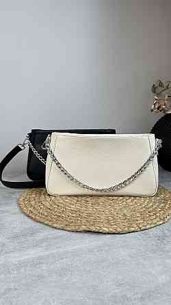 Женская кожаная сумочка, Стильная сумка из натуральной кожи, Маленькая бежевая сумка на плечеMasterSem Киев