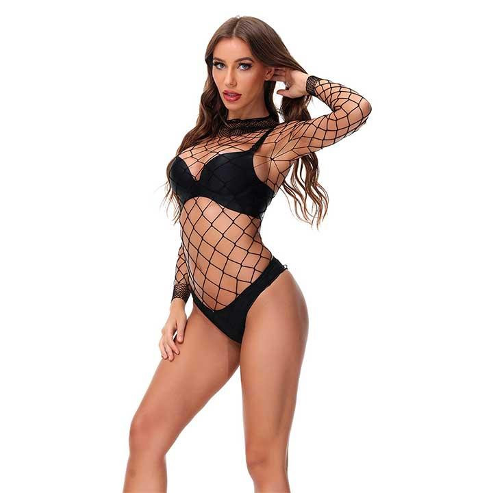 Сексуальное боди-сетка с воротом - Черный - M/L/XL – Эротическое бельё Винница - изображение 1