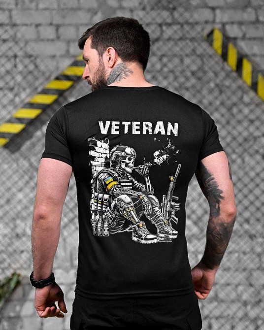 Тактична потовідвідна футболка Veteran чорна ДЛ7221 Одеса - фото 1