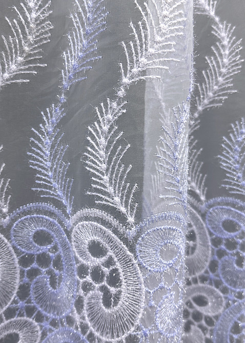 Тюль VR-Textil 1683т Органза с вышивкой Голубой с белым 300х270 см (42-0731) Киев - изображение 7