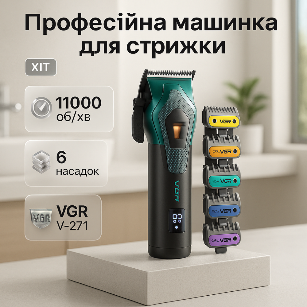 Машинка для стрижки волосся з регульованою довжиною VGR, Перезаряджається набір для стрижки волосся WR-47 Львів - фото 20