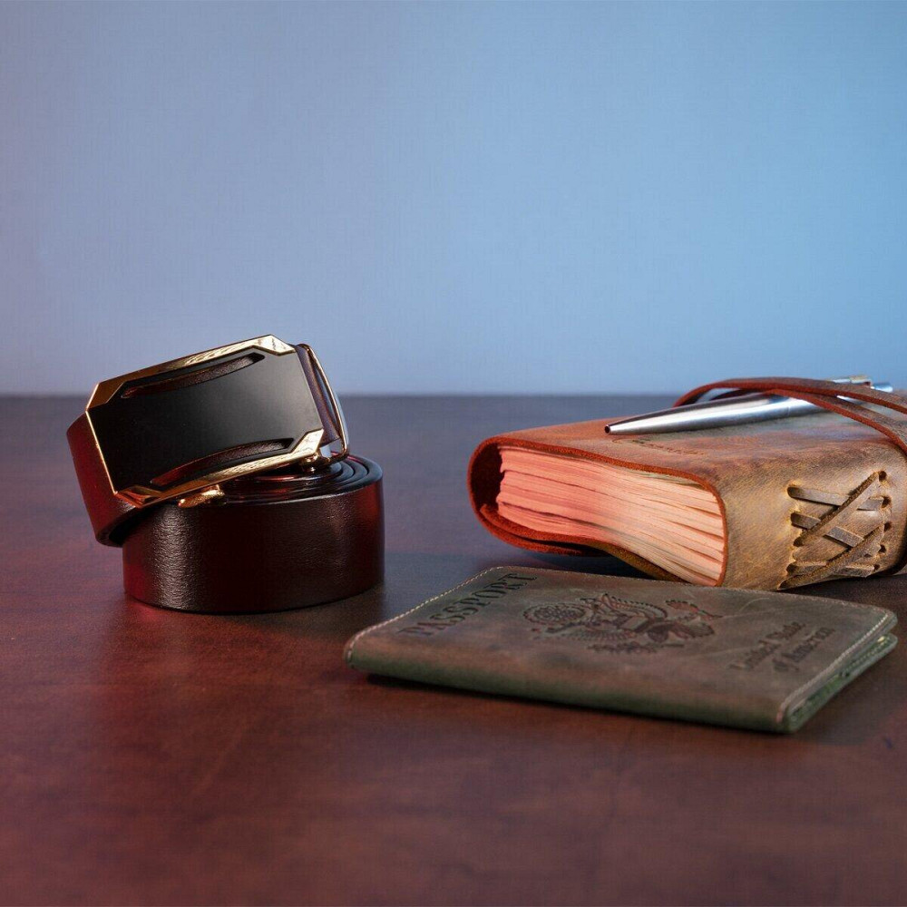 Деловой мужской ремень с автоматической пряжкой Vintage 20209 Коричневый Киев - изображение 9