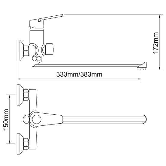 AQUATICA Смеситель s37 Ø35 для ванны излив прямой 350мм дивертор встроенный картриджный (W) AQU Коломыя