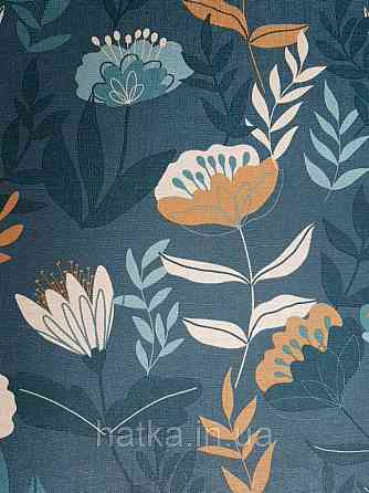 Шпалери вінілові Lutece Melody 51194511 квіти листя блакитні коричневі зелені білі на синьому тлі Київ