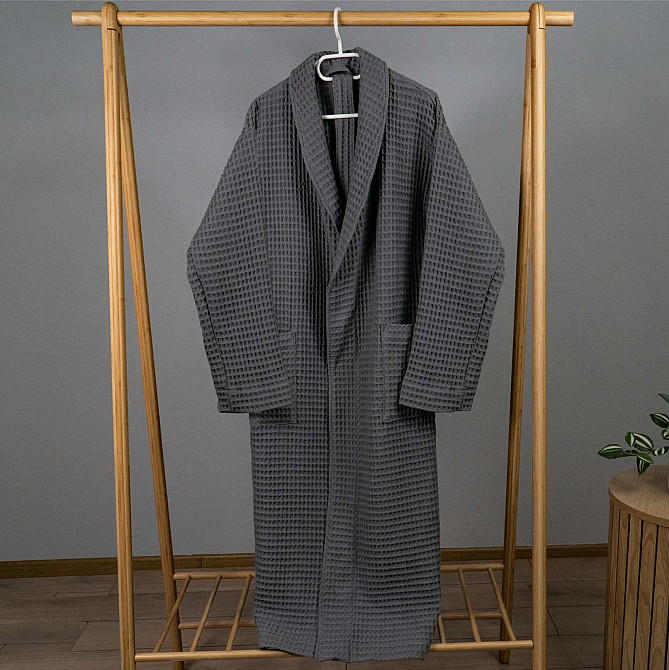 Вафельний халат жіночий з коміром, довгим рукавом YouStar 100% бавовна 380 г/м2 (Сірий) M Суми - фото 8