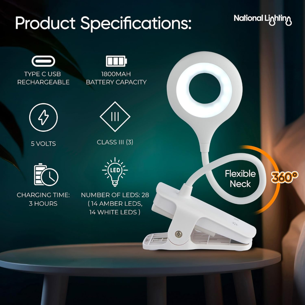 Настольная LED лампа National Lighting 4,5 Вт с аккумулятором, USB, сенсорным управлением, зажимом, гибкой шейкой, 5 цветов Киев - изображение 7
